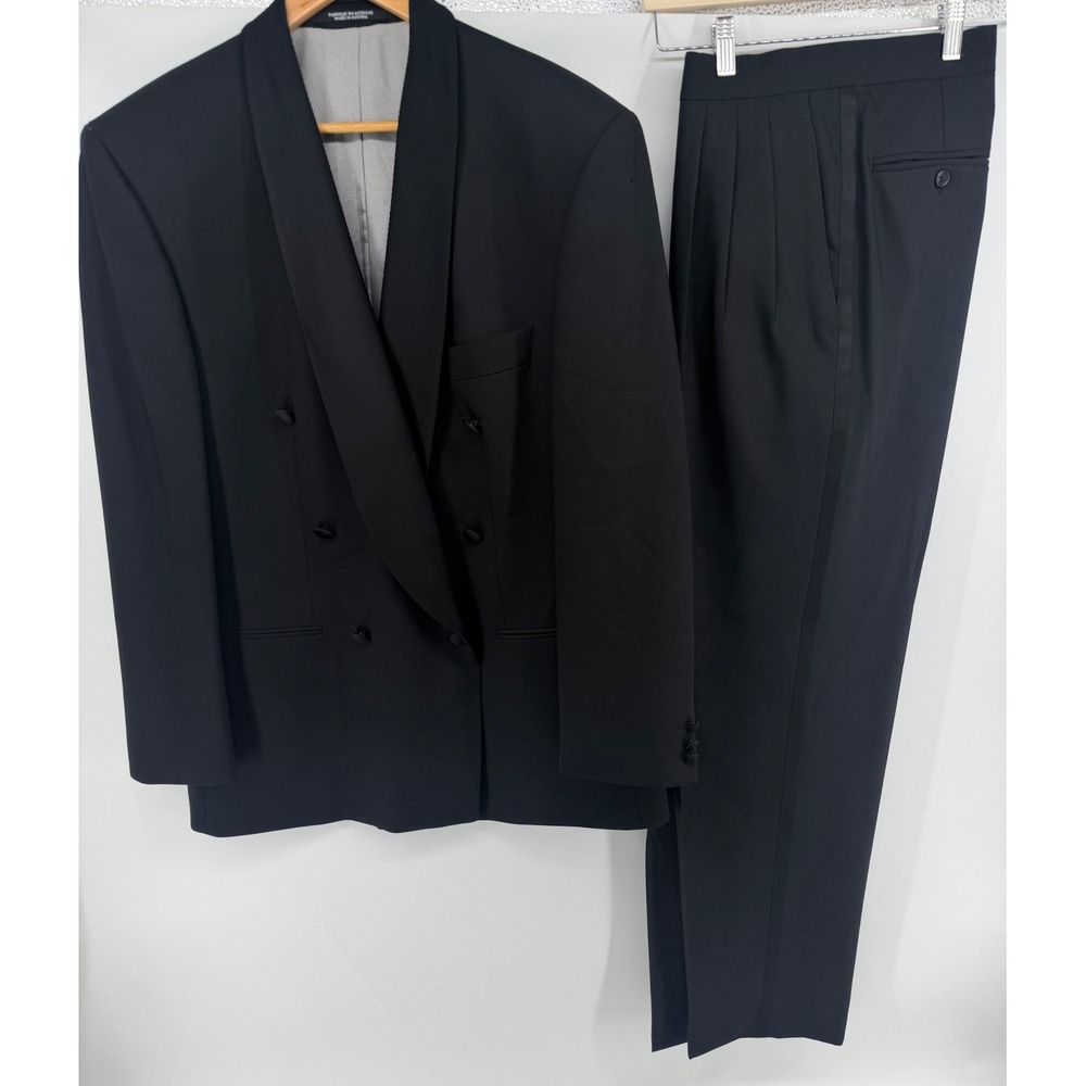 Baumler Mens Double Breasted Shawl Tuxedo Suit Super 100 Wool Black 41R 52